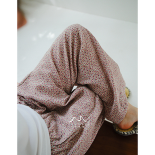 馍馍丨碎花叙粉紫田园风百搭纯棉双层纱柔软家居长裤睡裤可外穿新