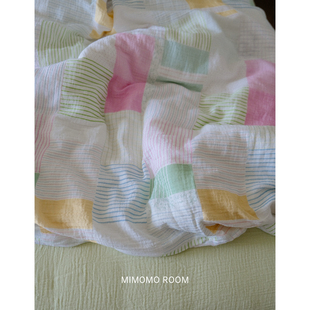 芭乐青柠·彩色格纹百家布加厚纯棉皱皱纱1.5m床品四件套床单床笠