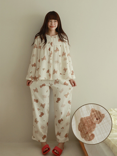 关于小熊 加厚皱皱纯棉纱布少女圆领卡通家居服睡衣套装 Pajamas