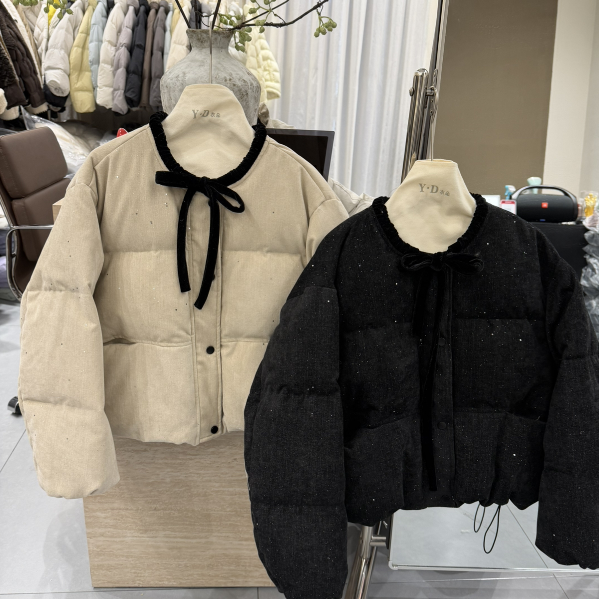 Y.D衣朵-上新韩系系带亮片闪闪温柔风碎花保暖羽绒服外套YS2-015