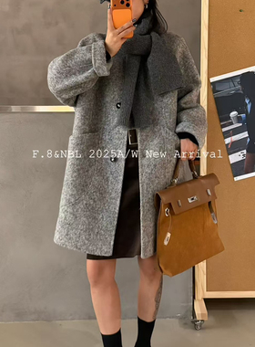 F8-一粒扣气质百搭羊毛外套(配围巾)（含70绵羊毛）25-M802