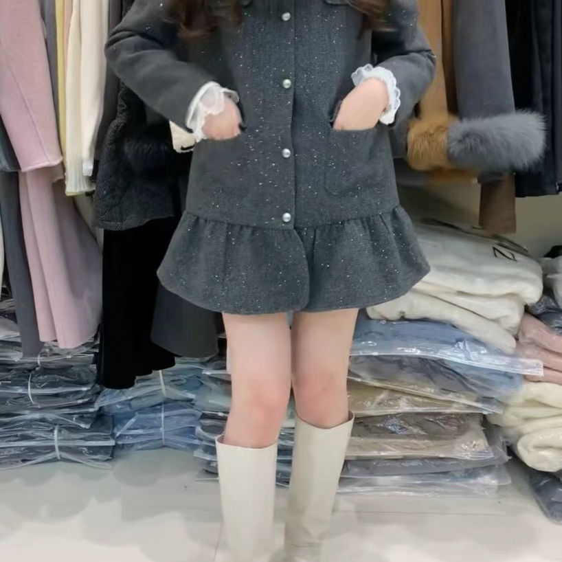 Double romance-感法式花边毛呢羽绒服(配可拆真狐狸毛领)251709