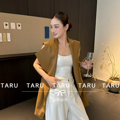 TARU-26年早春洋气翻领极简皮质马甲(配腰带)10333