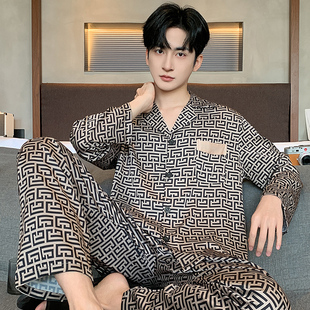 男2025新款 春秋季 夏天高级感丝绸夏季 超大码 男士 秋款 睡衣冰丝长袖