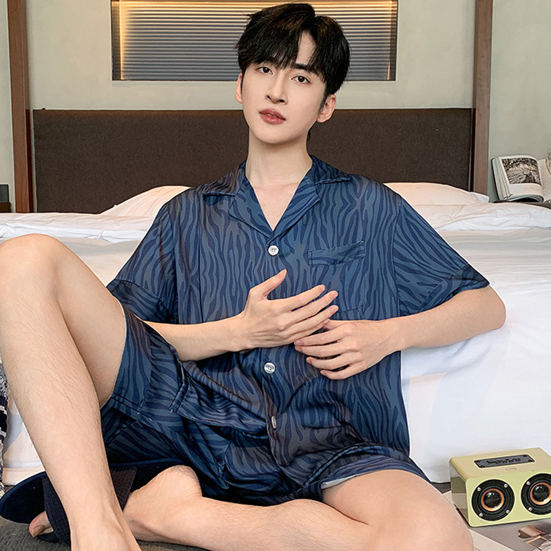 夏天男款睡衣冰丝薄款短袖短裤夏季男士高级感丝绸大码家居服夏款