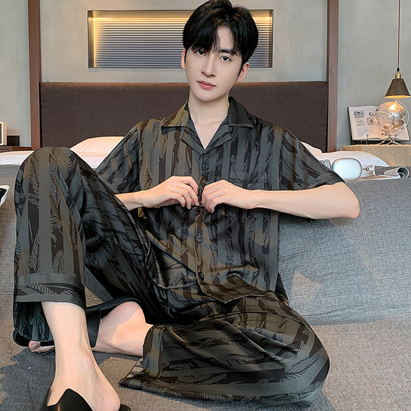 夏装短袖睡衣男夏冰丝薄款男款夏天高级感丝绸大码男土家居服夏季