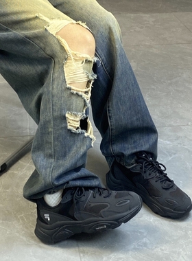 FILA斐乐火星二代网布增高鞋耐磨运动鞋低帮休闲鞋男女款黑色