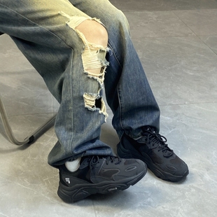 FILA斐乐火星二代网布增高鞋耐磨运动鞋低帮休闲鞋男女款黑色