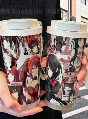 时崎狂三约会大作战保温杯不锈钢学生颜值吸管双饮大容量咖啡水杯