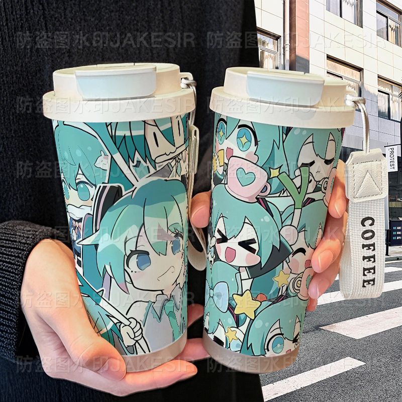 初音未来二次元保温杯不锈钢学生高颜值吸管双饮大容量咖啡水杯
