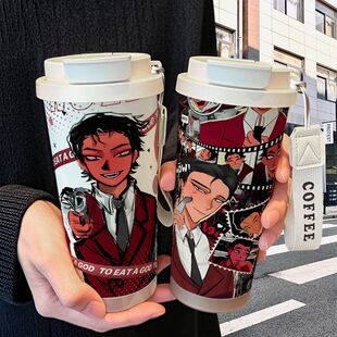 吃人天神toeatagod保温杯不锈钢学生颜值吸管双饮大容量咖啡水杯