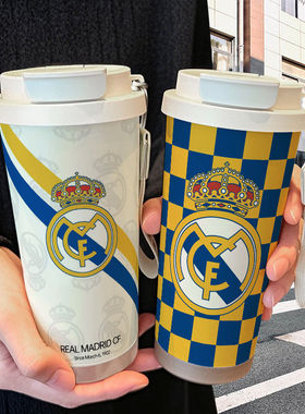 足球皇马涂鸦周边保温杯不锈钢学生高颜值吸管双饮大容量咖啡水杯