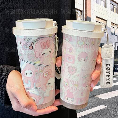 piano小羊可爱卡通保温杯不锈钢学生颜值吸管双饮大容量咖啡水杯