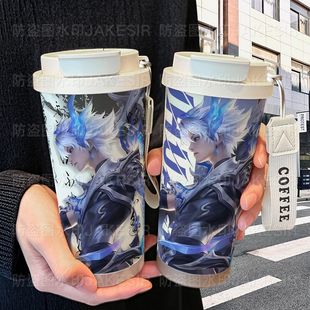 澜逐花归海周边保温杯不锈钢学生高颜值吸管双饮大容量咖啡水杯