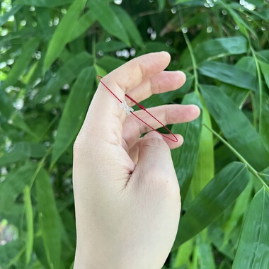 限量极细迷你微雕翡翠编织蝴蝶结红绳手链