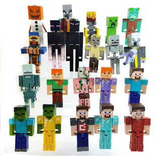 美泰散货我的世界巫师钻石史蒂夫魔像3寸人偶可动手办玩具套装