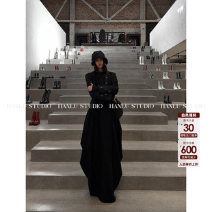 HANLU STUDIO品牌工匠先锋系列流动线条解构暗黑毛呢羊毛半身裙