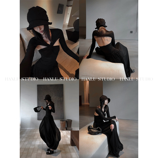 HanLu 后背显瘦防晒暗黑上衣 studio品牌小众原创解构纽结亚麻长袖