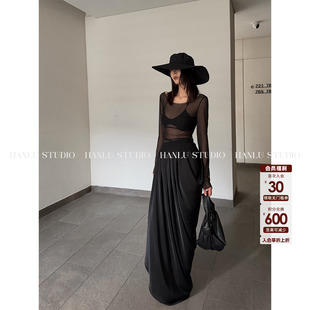 HANLU STUDIO品牌ss26先锋系列暗黑解构不规则流动设计垂感半身裙