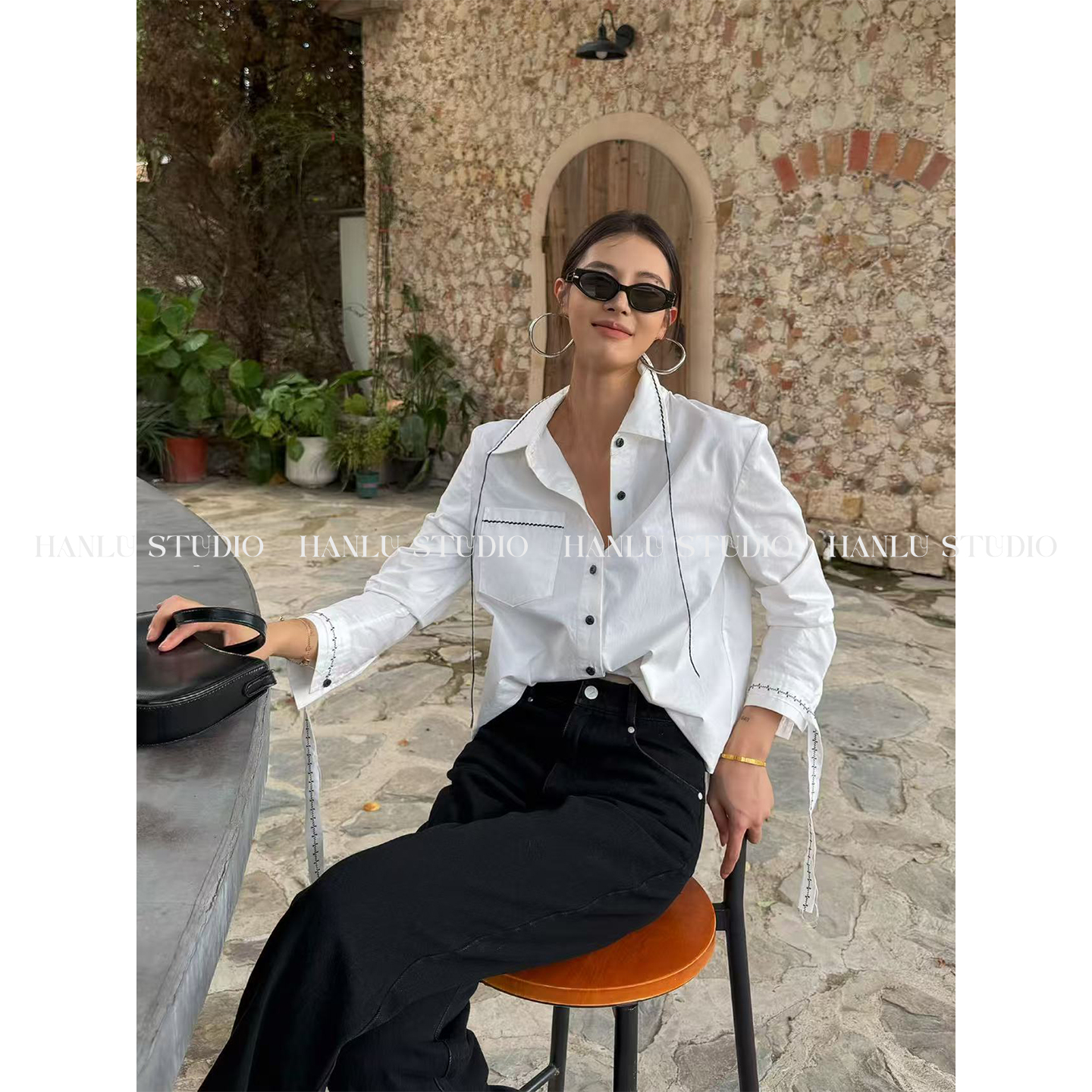 HanLu studio品牌买手·小众原创拱针明线流苏四季100棉衬衫上衣