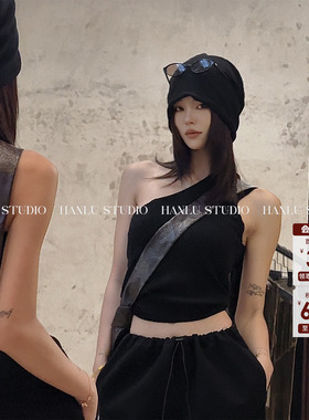 HanLu studio敲细绵羊毛斜肩无袖百搭针织背心上衣秋冬