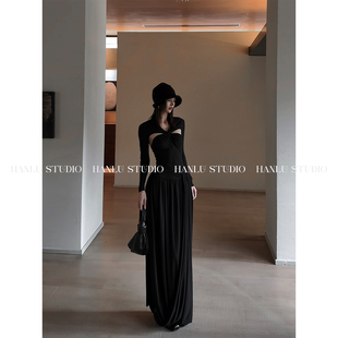 HanLu studio暗黑先锋解构不规则垂坠流动堆叠设计茧型亚麻半裙