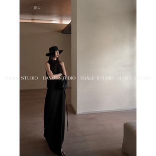HANLU STUDIO品牌暗黑先锋原创小众解构双层腰封黑色直筒半身长裙
