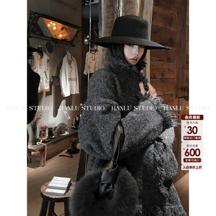 HANLU STUDIO品牌绵羊毛两穿廓形外套设计感毛边工艺定制深灰开衫