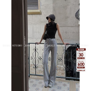 灰色长裤 HanLu studio小众慵懒休闲纯欲高腰羊毛微喇裤