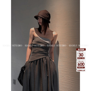 HanLu 26ss小众棉感抹胸双色拼接收腰解构不规则灰色上衣 studio