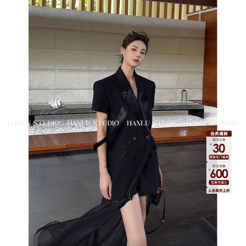HanLu studio攻气十足又娘又man黑色短袖吸烟装外套