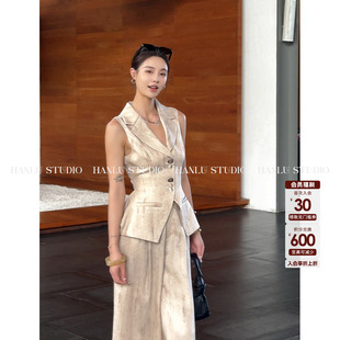 无袖 HanLu 法式 小众设计感轻奢气质修身 猫眼麻马甲 studio时尚