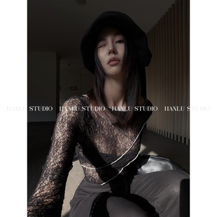 HANLU STUDIO品牌小众解构明线不规则暗黑先锋氛围感镂空蕾丝上衣