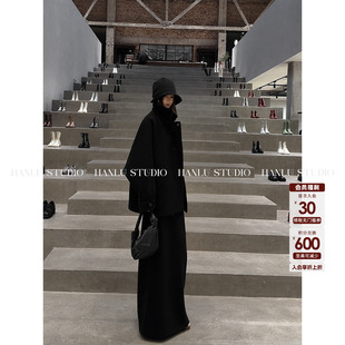 HanLu studio品牌线·小众立裁100绵羊毛拱针明线毛呢半身裙冬