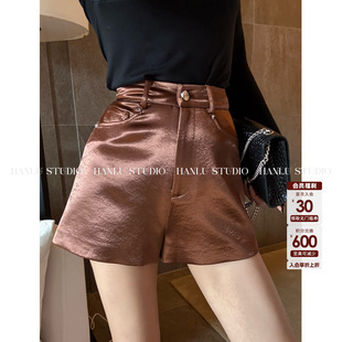 焦糖色短裤 HanLu studio百搭显瘦复古休闲高腰时尚