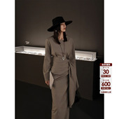 HANLU STUDIO品牌SS26系列高知淡人系茶色廓型直筒斜纹羊毛上衣