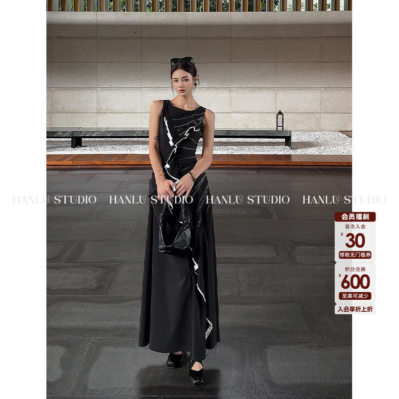 HanLu studio限定款&middot;小众设计师暗黑多裁片拼接天丝棉背心连衣裙