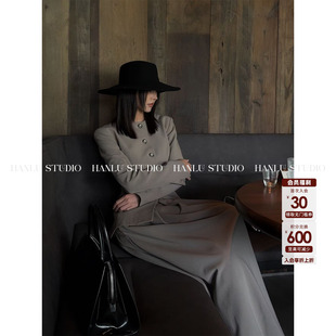 HanLu studio品牌线·小众高质感羊毛定染浅茶棕立裁收腰上衣外套