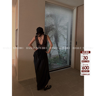 无袖 前后两穿 镂空蕾丝上衣 STUDIO品牌暗黑先锋v领罩衫 HANLU