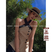 显瘦性感辣妹夏季 HanLu studio小众修身 挂脖上衣