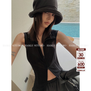 HANLU 背心上衣 STUDIO品牌26ss暗黑先锋系列双头拉链又A又飒无袖