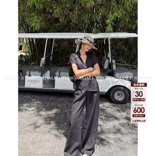 HanLu studio小众设计师大松弛高质感100亚麻高腰长裤