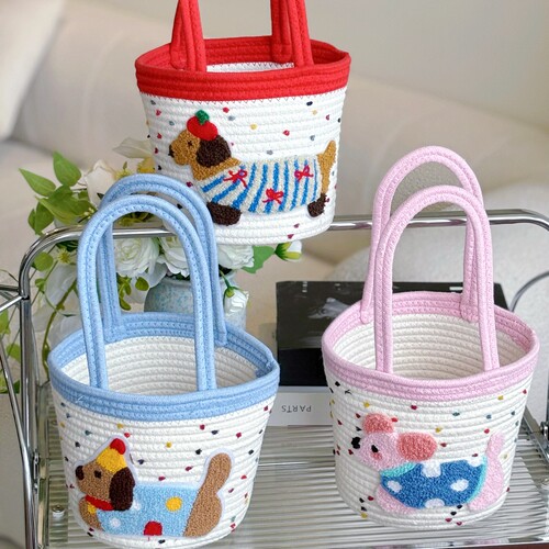 腊肠小狗收纳篮新款棉线收纳盒手提化妆品整理杂物零食编织收纳筐