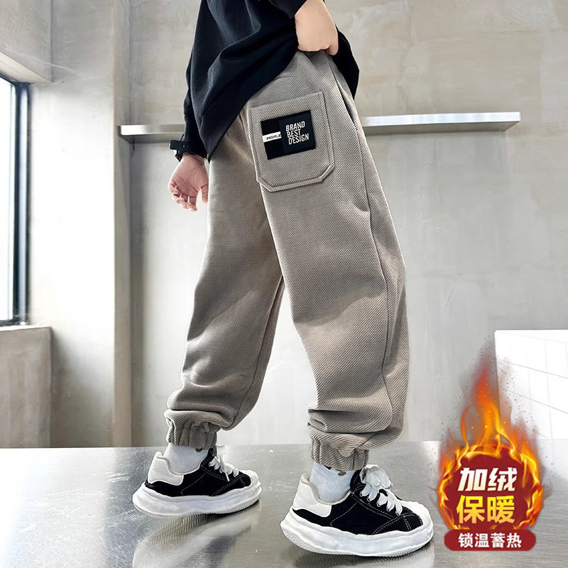 男童加绒裤子春秋冬款儿童冬季一体绒运动裤2025新大童灯芯绒卫裤