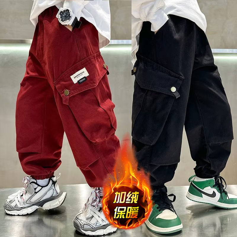 男童工装裤加绒2025春秋新款中大童春季洋气裤子男孩外穿休闲长裤