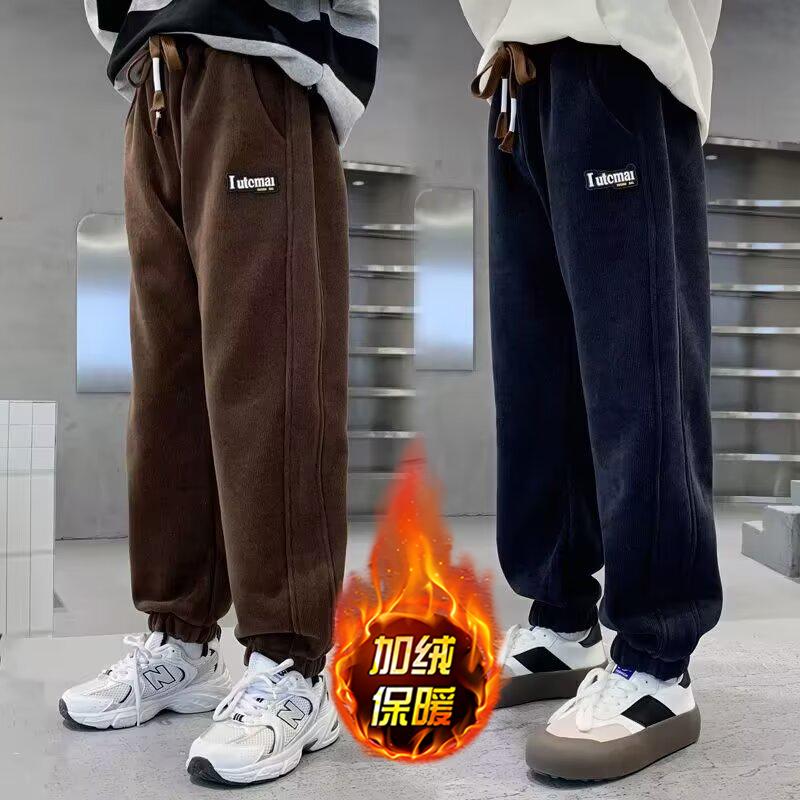 男童一体绒运动裤秋冬款加绒卫裤