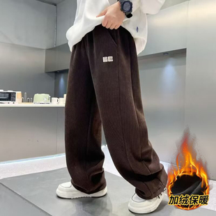 男童加绒灯芯绒裤子冬季新款2025中大儿童一体绒秋冬款休闲裤男孩