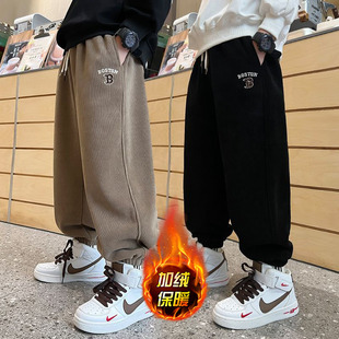 男童灯芯绒卫裤秋冬款2025新款儿童运动裤冬季一体加绒休闲裤男孩