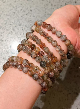 天然黑金超七水晶手串招金小颗粒冰透满发丝高品质多圈水晶手链