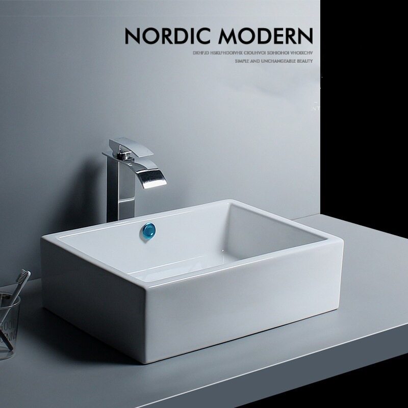 陶瓷台上盆方形带溢水孔溢水口卫生间洗脸盆艺术盆阳台面盆洗手盆